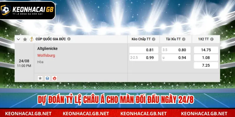 Dự đoán tỷ lệ châu Á cho màn đối đầu ngày 24/8